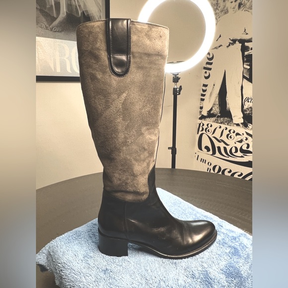 Le PePe Canoscio Fango Black leather and grey suede riding boots - Picture 7 of 16
